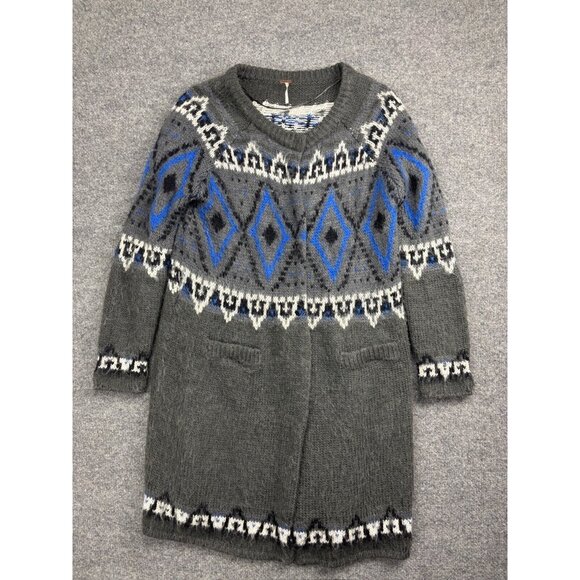 Free People Sweaters - Free People Gray Blue Fair Isle Open Cardigan